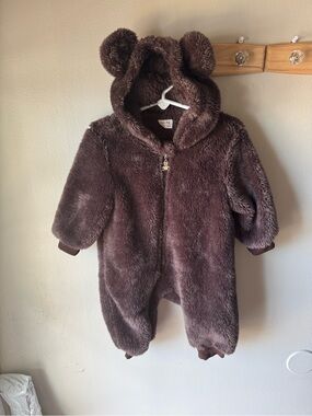Infant Baby Teddy Bear Plush Fleece Pram Suit Hooded Halloween Size 70 3-6 month